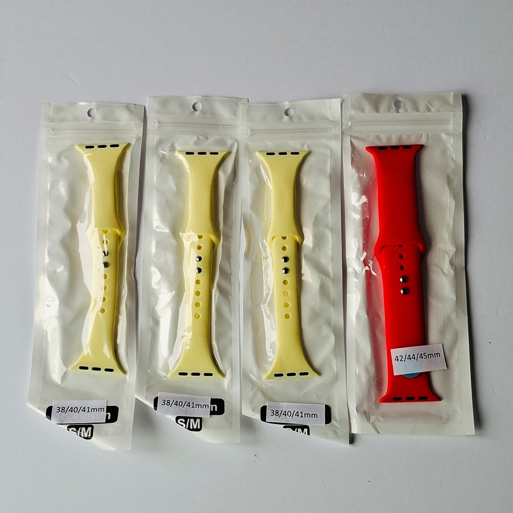 4pc Lot Silicone Sport Bands for Apple Watch 38/40/41 42/44/45mm Yellow Red S/M